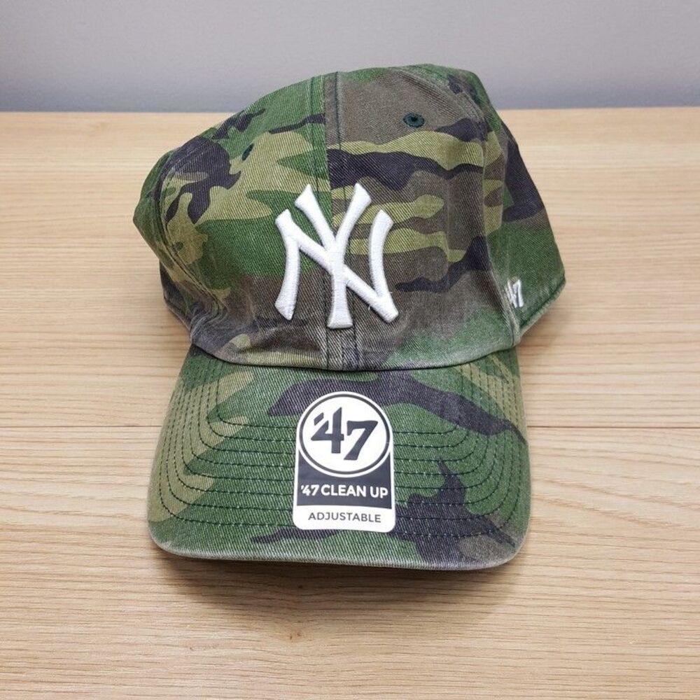 New York Yankees MLB '47 Brand Green Camo Clean Up Strapback Baseball Hat